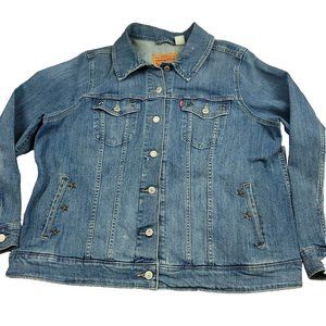 Levis Women 2X Jacket Red Tab Denim Trucker Star Studded Classic American Grunge